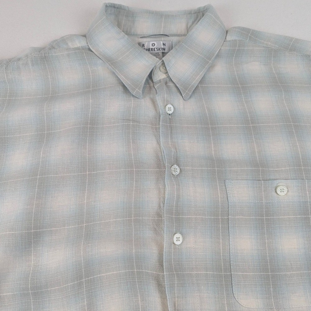 Ron Chereskin Mens XXL Blue Plaid Linen Blend Short Sleeve Button Down Shirt - Picture 2 of 8